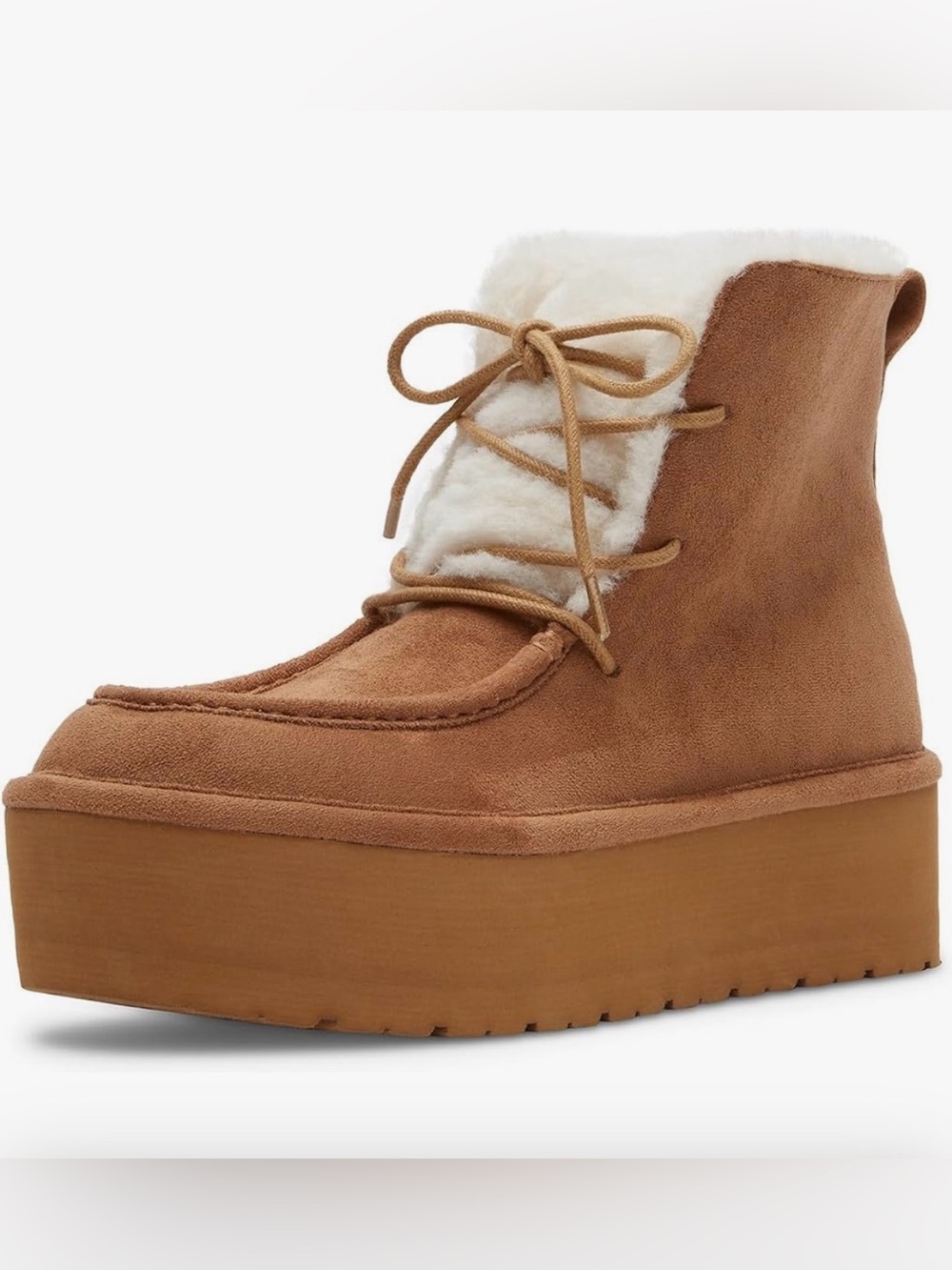 Madden Girl Earnesst Brown faux Suede Shearling-Lined Platform Boot Size 8